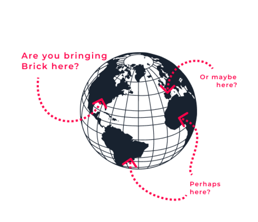 World globe with indications of where Brick operates